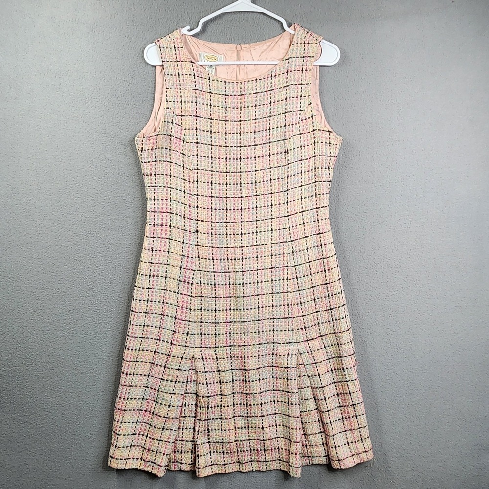 Vintage Talbots Dress Womens 10 Pink Blue Tweed Check Sleeveless Window Pane